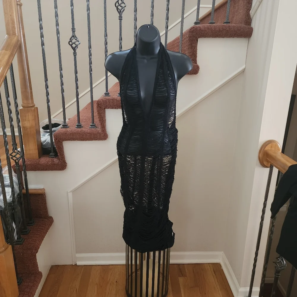 O6 - Crochet Black Cover-Up Dress - Picture 8 of 11